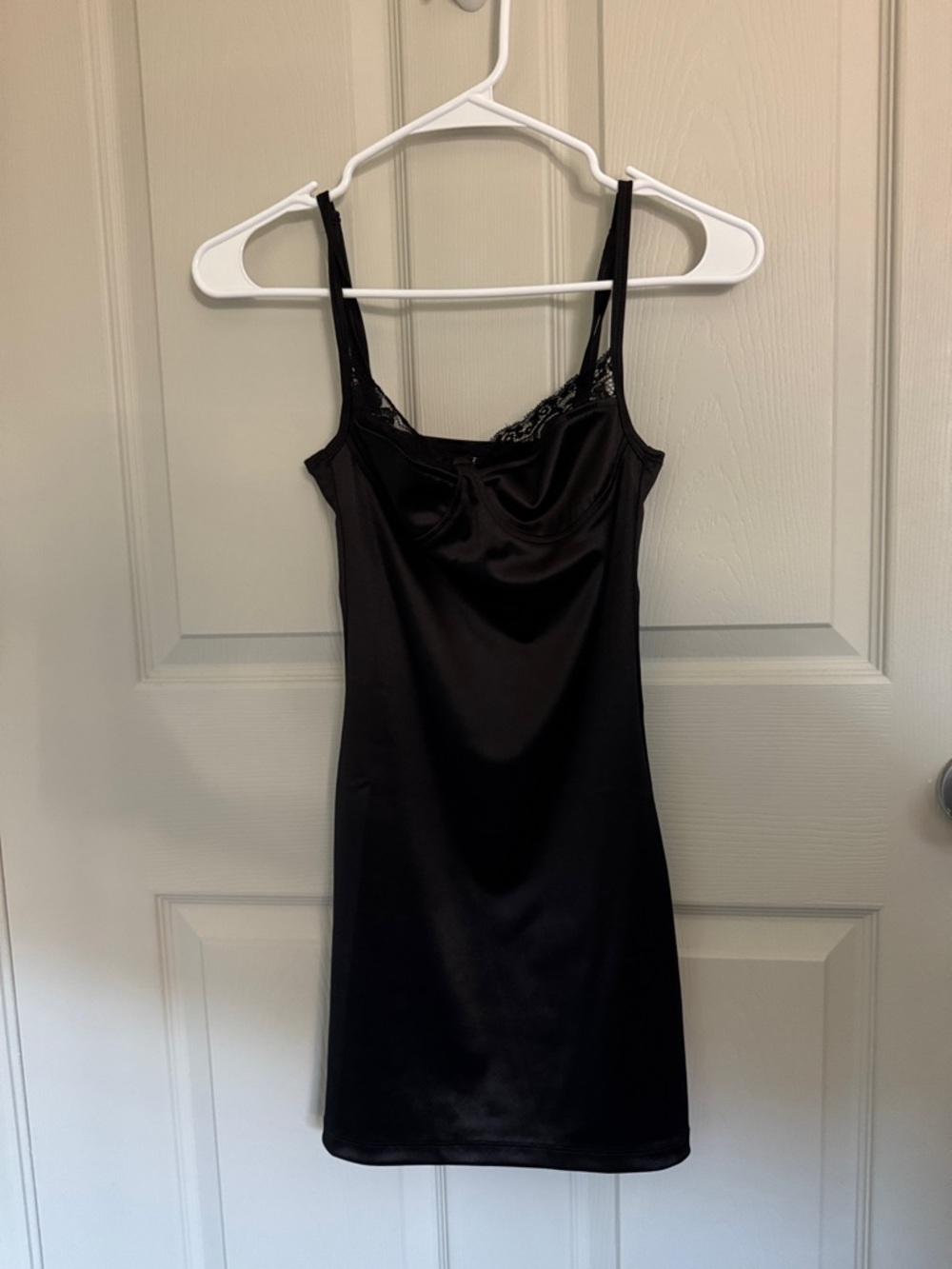 Motel Rocks Black Satin Slip with Lace Trim